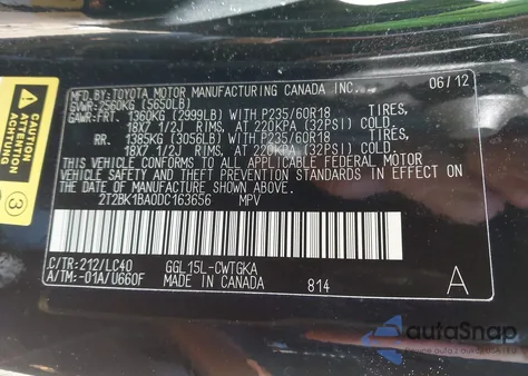 2013 Lexus Rx 350 from USA, damaged, VIN 2T2BK1BA0DC163656